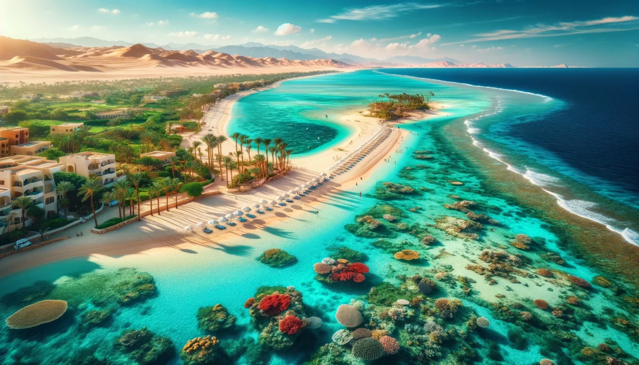 DALL·E 2024 05 28 18.38.09 A stunning view of Marsa Alam the tropical paradise of Egypt. The scene features the pristine coastline with white sandy beaches and clear turquoise